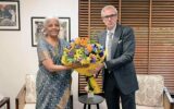 J&K CM Omar Abdullah greets FM Nirmala Sitharaman.