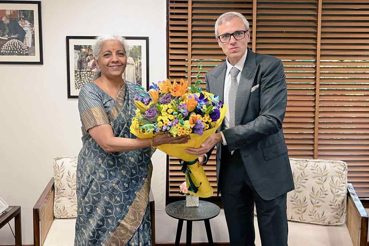 J&K CM Omar Abdullah greets FM Nirmala Sitharaman.